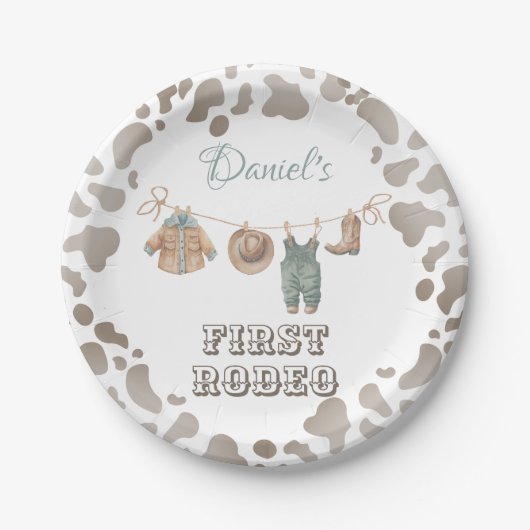 First Rodeo Cowboy Kleidung Boy Birthday Pappteller (Vorderseite)