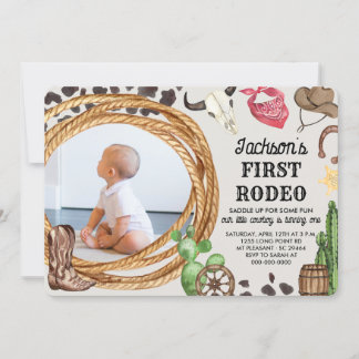 First Rodeo Cowboy Western Birthday Party Foto Einladung