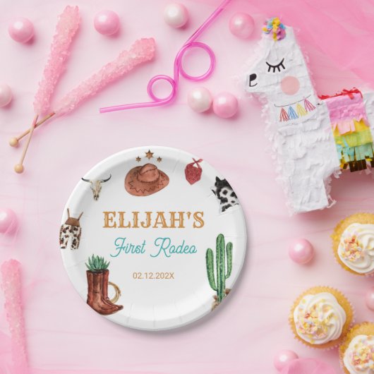 First Rodeo Cowboy Wild West Birthday Pappteller (Party)