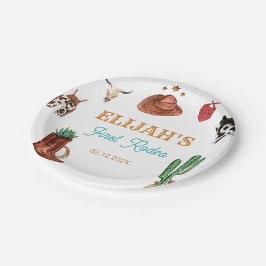 First Rodeo Cowboy Wild West Birthday Pappteller (Schrägansicht)