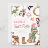 First Rodeo Cowboy Wild West Western Girl Birthday Einladung (Vorderseite)