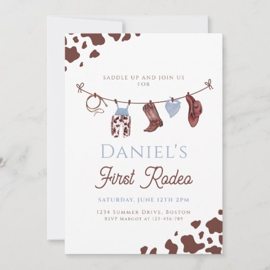 first Rodeo Cowboy Wild Western first Birthday  Einladung (Vorderseite)