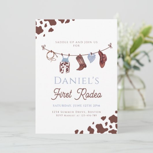first Rodeo Cowboy Wild Western first Birthday  Einladung (Stehend Vorderseite)