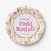 First Rodeo Cowgirl Boots Flowers 1st Birthday Pappteller (Vorderseite)