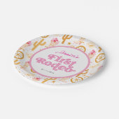 First Rodeo Cowgirl Boots Flowers 1st Birthday Pappteller (Schrägansicht)