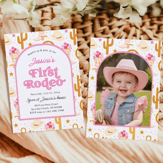 First Rodeo Cowgirl Foto Rosa 1. Geburtstagsfeier Einladung