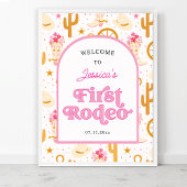 First Rodeo Cowgirl Pink 1st Birthday Welcome Poster