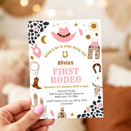 First Rodeo Cowgirl Pink Western 1st Birthday Einladung