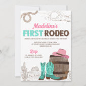 First Rodeo Girls Western Erstgeburt Einladung (Vorderseite)