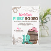 First Rodeo Girls Western Erstgeburt Einladung (Stehend Vorderseite)
