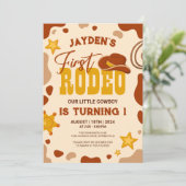 First Rodeo Little Cowboy Birthday Einladung (Stehend Vorderseite)