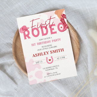First Rodeo Little Cowgirl 1 Geburtstag Rosa Rot Einladung