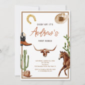 First Rodeo Modern Southern Cowboy Birthday Einladung (Vorderseite)