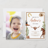 First Rodeo Modern Southern Cowboy Foto Geburtstag Einladung (Vorderseite)