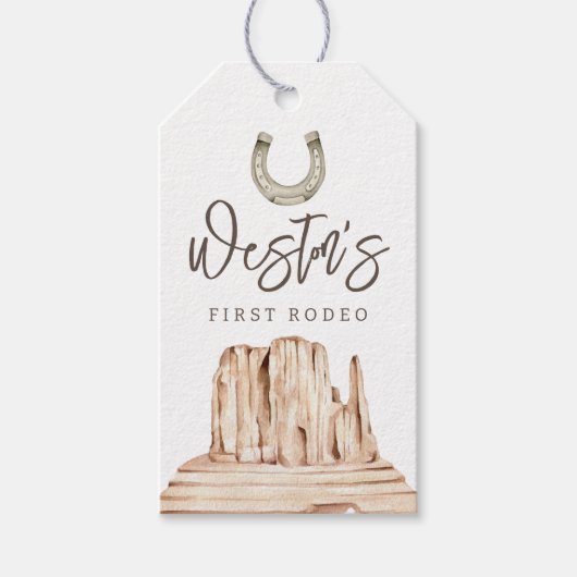 First Rodeo Neutral Southern Cowboy Birthday Gefal Geschenkanhänger (Vorderseite)