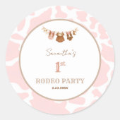 First Rodeo Pink Cowgirl Western Birthday Runder Aufkleber (Vorderseite)