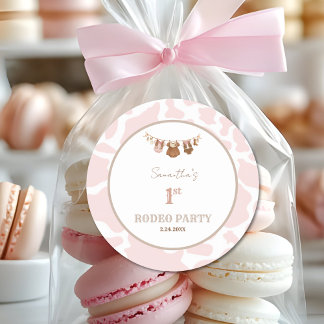 First Rodeo Pink Cowgirl Western Birthday Runder Aufkleber