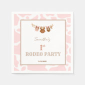 First Rodeo Pink Cowgirl Western Birthday Serviette (Vorderseite)