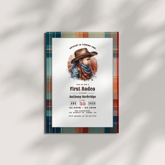 "First Rodeo" Rustic Cowboy 1. Geburtstag Einladung