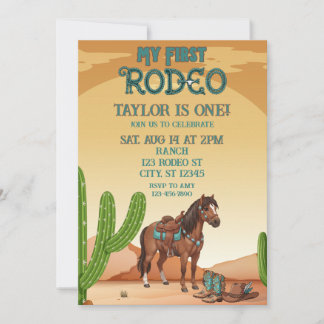 First Rodeo, Turquoise, Horse, 1st Birthday Einladung