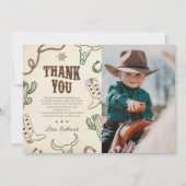 First Rodeo Western Boy 1. Geburtstag Foto Dankeskarte (Vorderseite)
