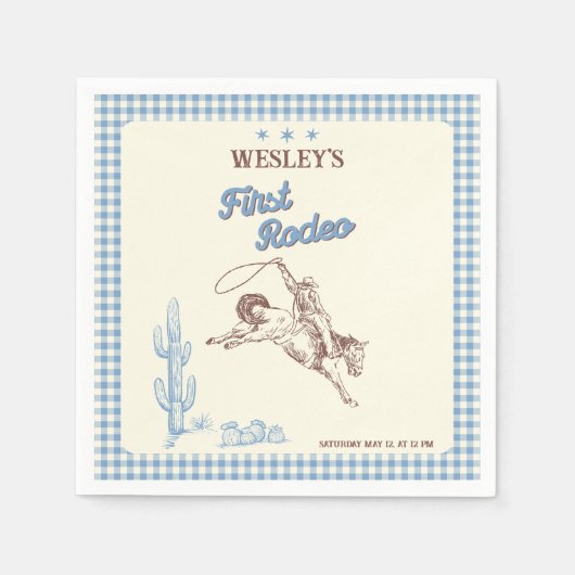 First Rodeo Western Boy 1st Birthday Paper Napkin Serviette (Vorderseite)