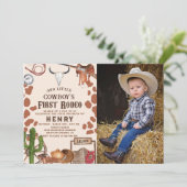 First Rodeo Western Cowboy 1. Geburtstag Foto Einladung (Stehend Vorderseite)
