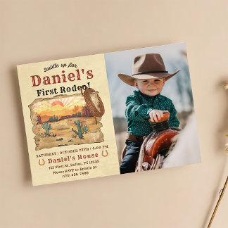 First Rodeo Western Cowboy 1. Geburtstag Foto Einladung