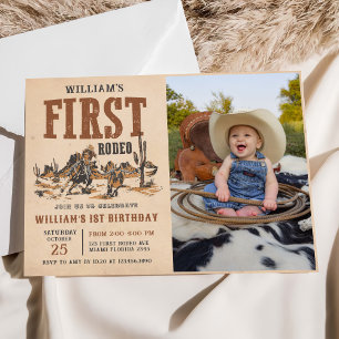 First Rodeo Western Cowboy 1. Geburtstag Foto Einladung