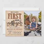 First Rodeo Western Cowboy 1. Geburtstag Foto Einladung (Vorderseite)