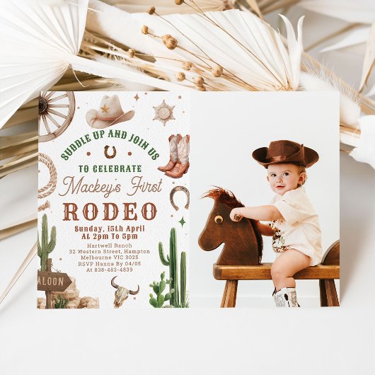 First Rodeo Western Cowboy 1st Birthday Invitation Einladung