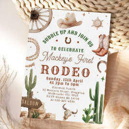 First Rodeo Western Cowboy 1st Birthday Invitation Einladung