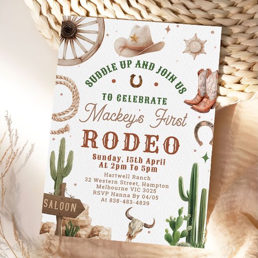 First Rodeo Western Cowboy 1st Birthday Invitation Einladung