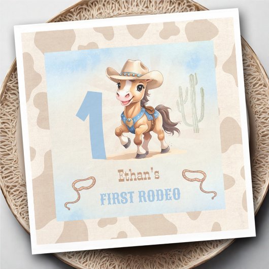 First Rodeo Western Cowboy Birthday Boy Napkins Serviette