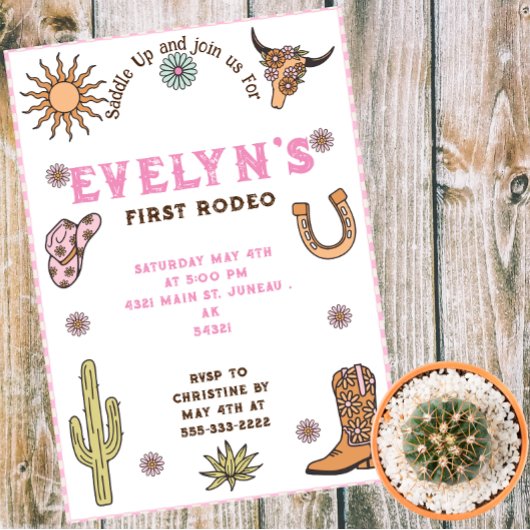 First Rodeo Western Cowboy Boho Birthday Einladung
