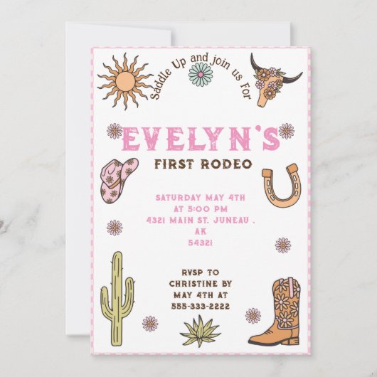 First Rodeo Western Cowboy Boho Birthday Einladung (Vorderseite)