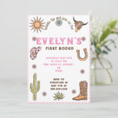First Rodeo Western Cowboy Boho Birthday Einladung (Stehend Vorderseite)