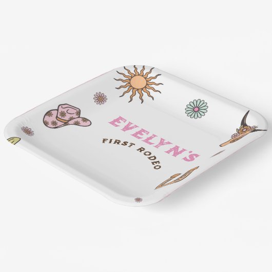 First Rodeo Western Cowboy Boho Birthday Pappteller (Gewinkelt)