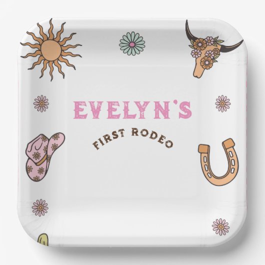 First Rodeo Western Cowboy Boho Birthday Pappteller (Vorderseite)