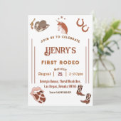 First Rodeo Western Cowboy First Birthday Einladung (Stehend Vorderseite)