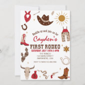 First Rodeo Western Cowboy First Birthday Einladung (Vorderseite)