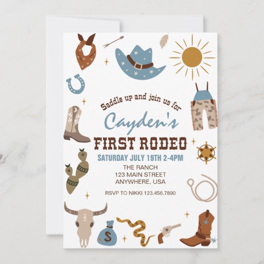 First Rodeo Western Cowboy First Birthday Invitati Einladung (Vorderseite)