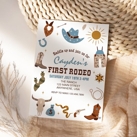 First Rodeo Western Cowboy First Birthday Invitati Einladung