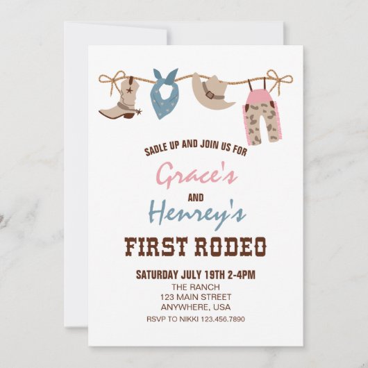 First Rodeo Western Cowboy First Birthday Invitati Einladung (Vorderseite)
