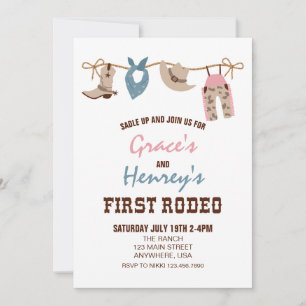 First Rodeo Western Cowboy First Birthday Invitati Einladung
