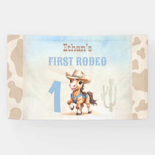 First Rodeo Western Cowboy Horse Birthday Boy Banner (Horizontal)