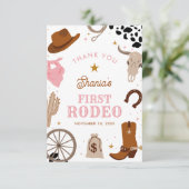 First Rodeo Western Girl 1. Geburtstag Dankeskarte (Stehend Vorderseite)