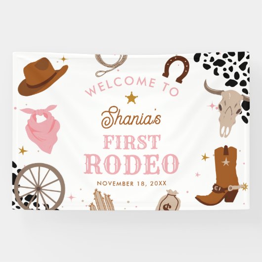 First Rodeo Western Girl First Birthday Willkommen Banner (Horizontal)
