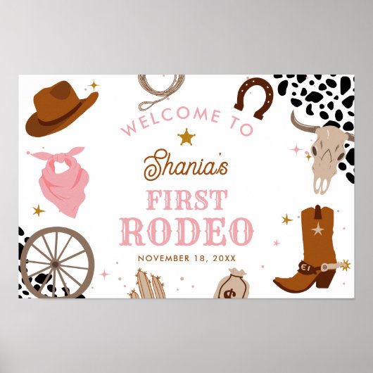 First Rodeo Western Girl First Birthday Willkommen Poster (Vorne)