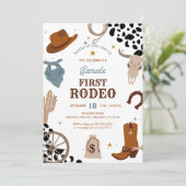 First Rodeo | Western Wild West Boy Erster Geburts Einladung (Stehend Vorderseite)